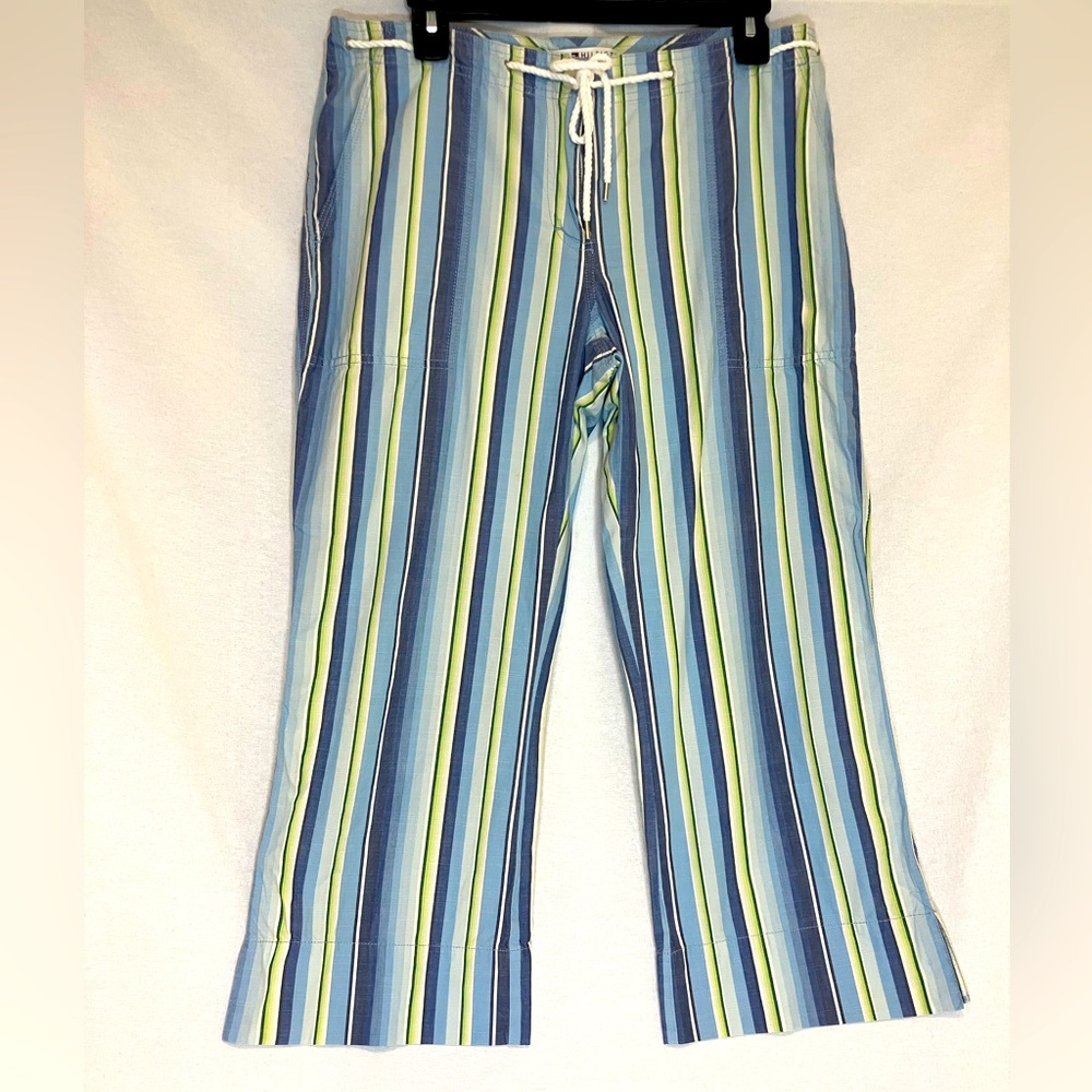 Tommy Hilfiger Women's Striped 100% Cotton Cropped Summer Ankle Pants Size 10